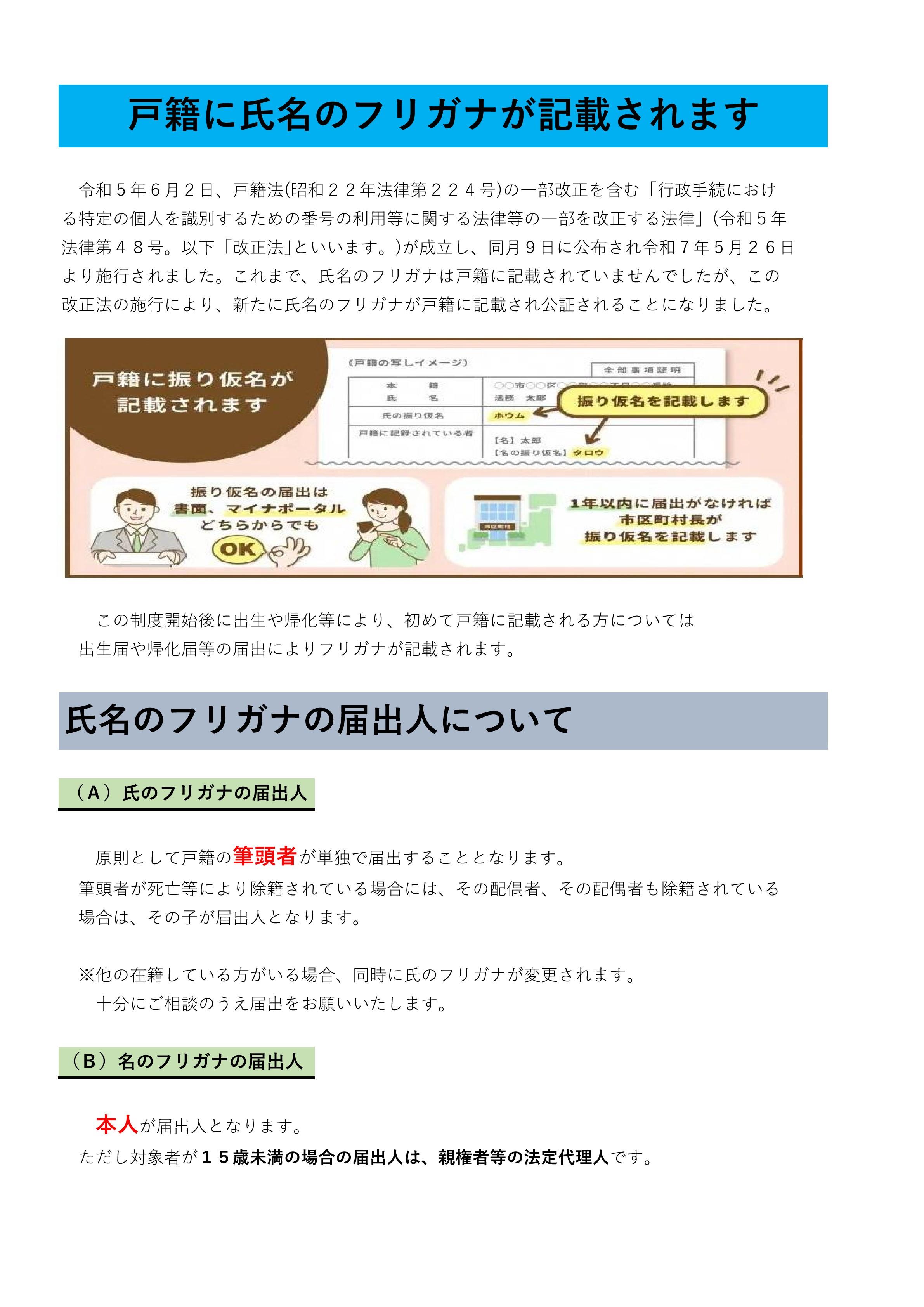氏名のフリガナ